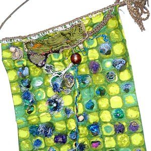 Green squares original wall hanging